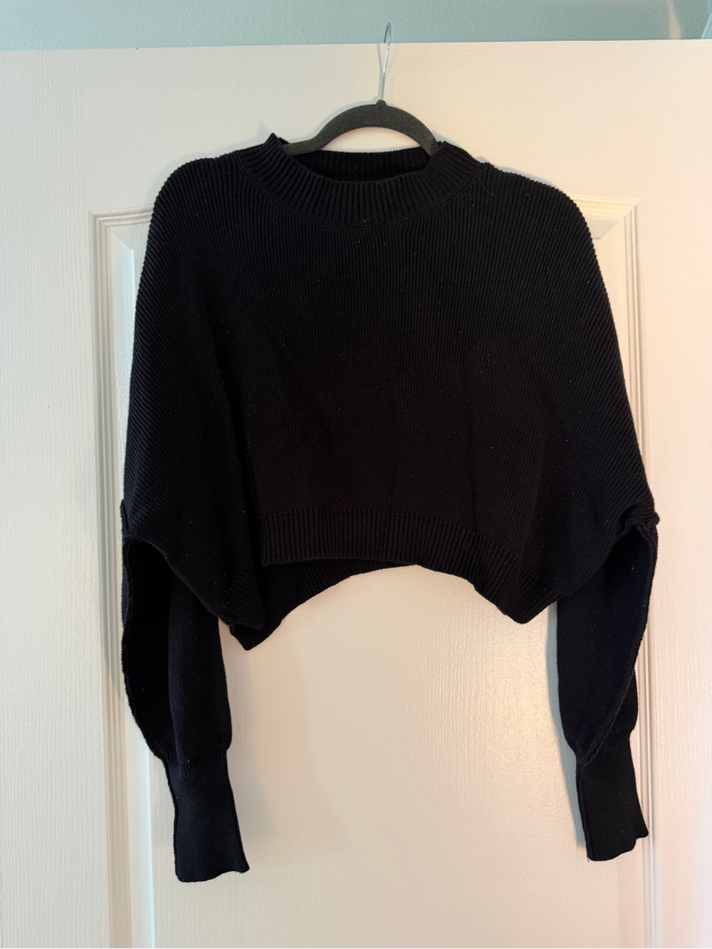Cropped Black Women's Sweater - Classic Knit Pullover